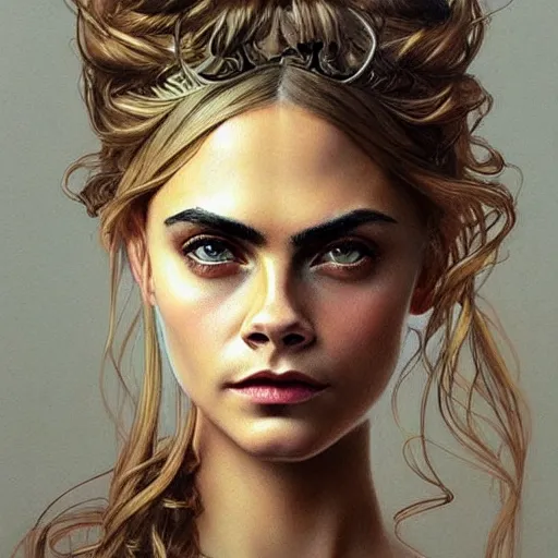 Image similar to amazing lifelike award winning pencil illustration of cara delevingne trending on art station artgerm Greg rutkowski alphonse mucha cinematic