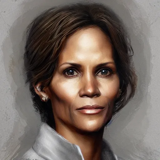 Image similar to portrait of maci holloway, first woman elected as president in usa, cold but beautiful, about 3 5 years old, highly detailed, mix of halle berry and julia roberts, artstation hd, deviantart, by artgem, greg rutkowski