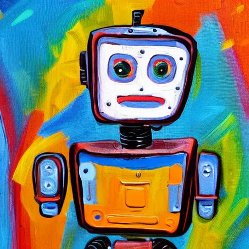 Image similar to cute robot, impasto