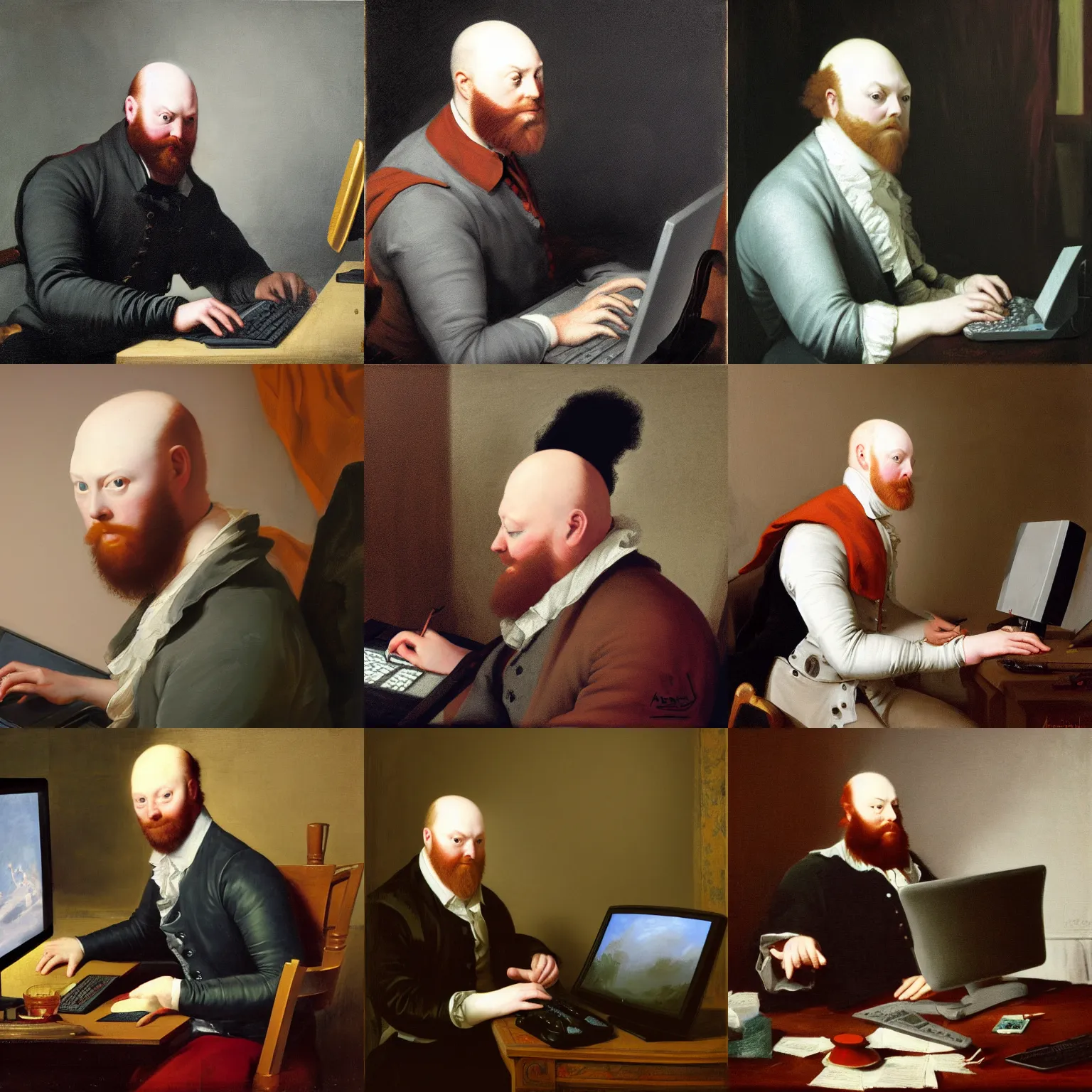 Prompt: playful portrait of angriestpat using a desktop computer by joseph ducreux