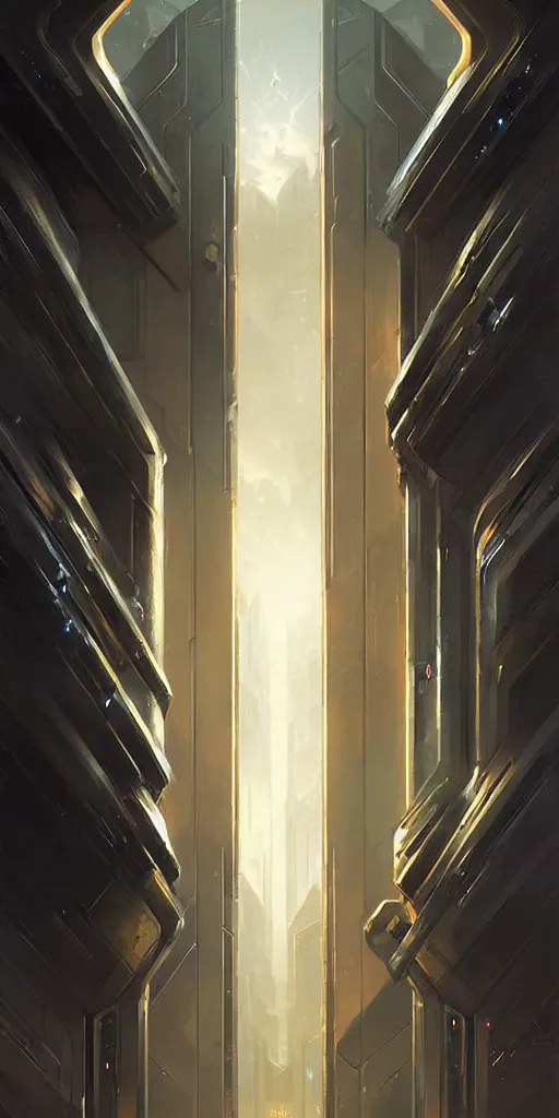 Image similar to hyper realistic art - deco sci - fi double door by jordan grimmer, darek zabrocki