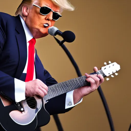 donald trump with sunglasses playing a guitar, hd photo Stable