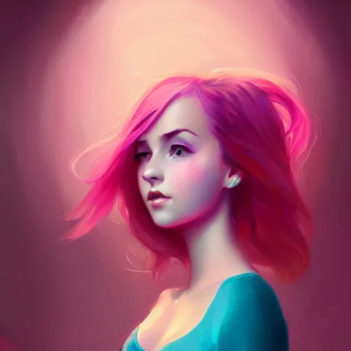 Prompt: colorful and festive captivating teenager girl with pink hair, cyan top crop, black skirt, black leggings, cute look. rich vivid colors, ambient lighting, dynamic lighting, 4 k, atmospheric lighting, painted, intricate, highly detailed by charlie bowater