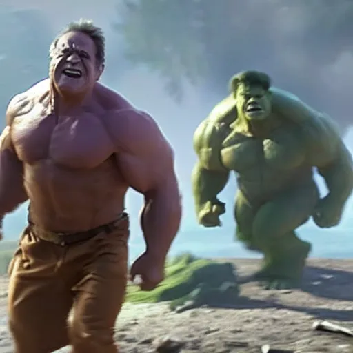 Prompt: a screenshot of Danny Devito playing The Hulk in Avengers: Infinity War