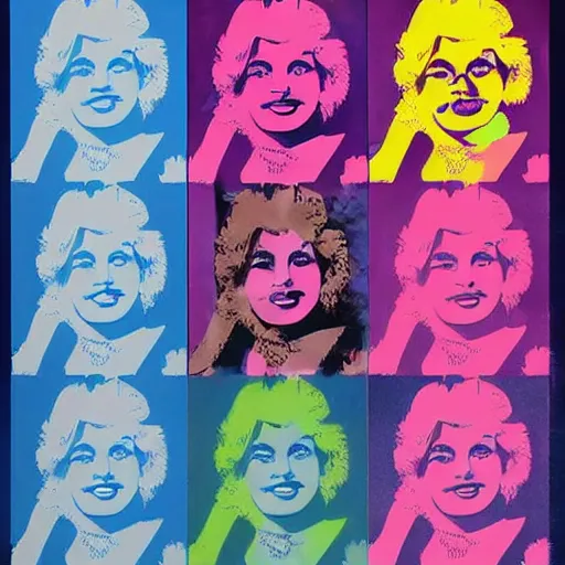 Prompt: 70s graphic design poster with a Dolly Parton’s face, flower child, groovy, retro, hippie, pink tones