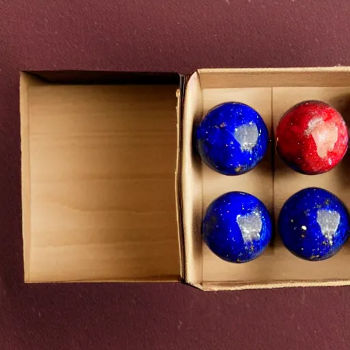 Prompt: lapis lazuli spheres on a red cube