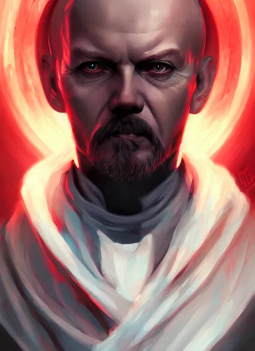 Image similar to « a portrait o cyberpunk vladimir lenin, glowing eyes, a digital painting by charlie bowater, featured on cgsociety, fantasy art, behance hd, wiccan, artstation hd »