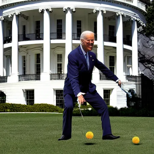 Image similar to Joe Biden Throwing A small green toad at you in front of the white house, photo