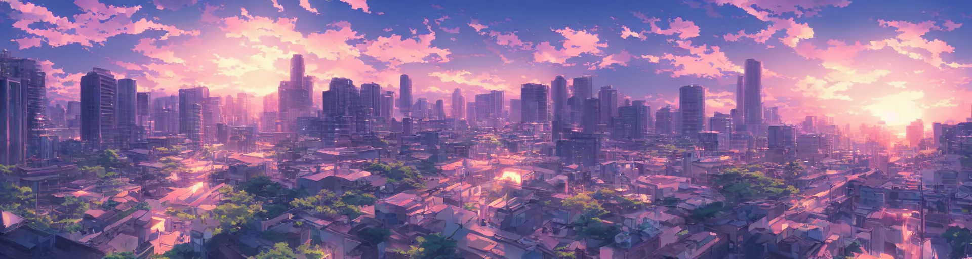 Prompt: beautiful anime sunset cityscape makoto shinkai