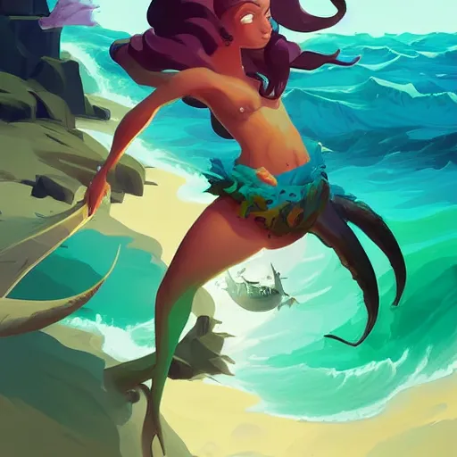 Image similar to painting mermaid treasure on sea of thieves game avatar hero smooth face median photoshop filter cutout vector, behance hd by jesper ejsing, by rhads, makoto shinkai and lois van baarle, ilya kuvshinov, rossdraws global illumination