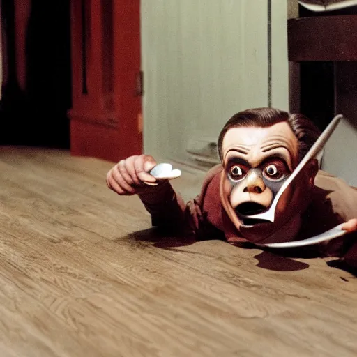 Image similar to slappy the dummy digging into the floor with a spoon