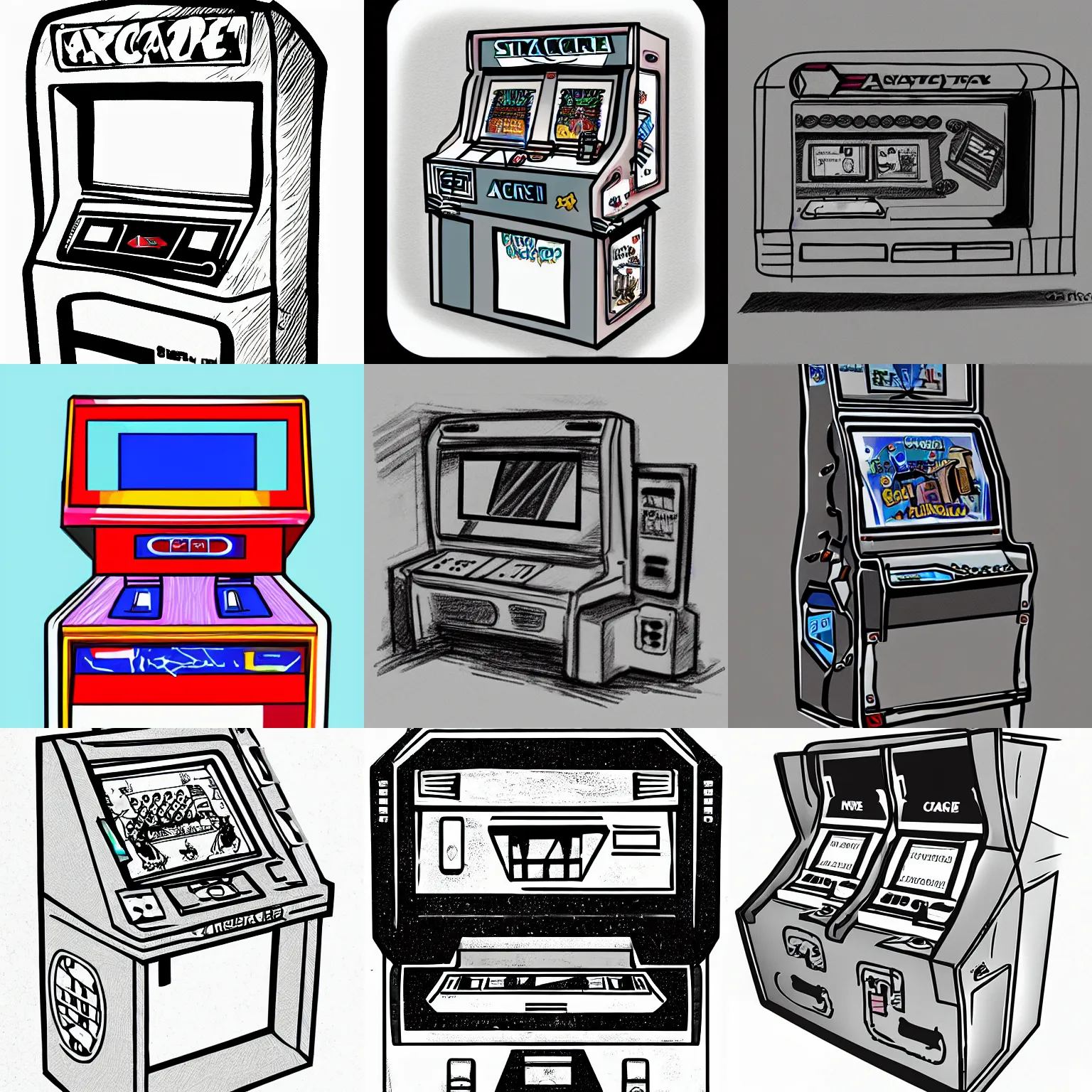 Prompt: sketch of an arcade machine