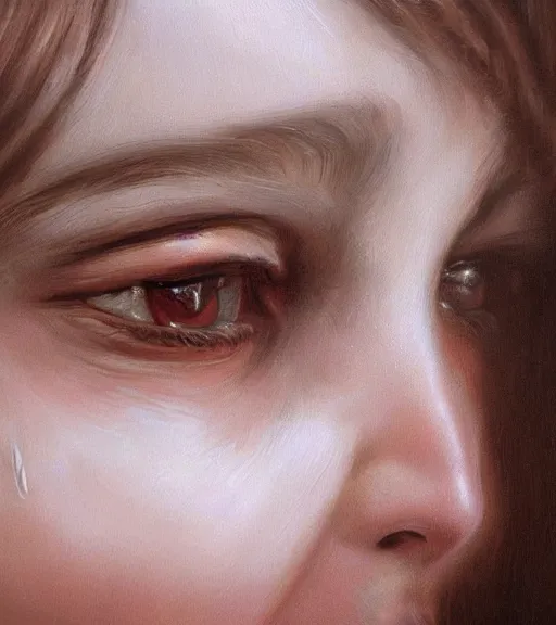 Prompt: high quality high detail painting by alberto mielgo and jaime jones, crying woman, cinematic, hd