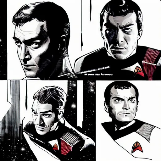Prompt: Jude Law as a Star Trek captain, comic book art