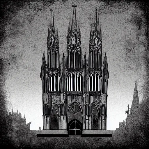 Prompt: 2d illustration of cathedral, video game, dark vibe