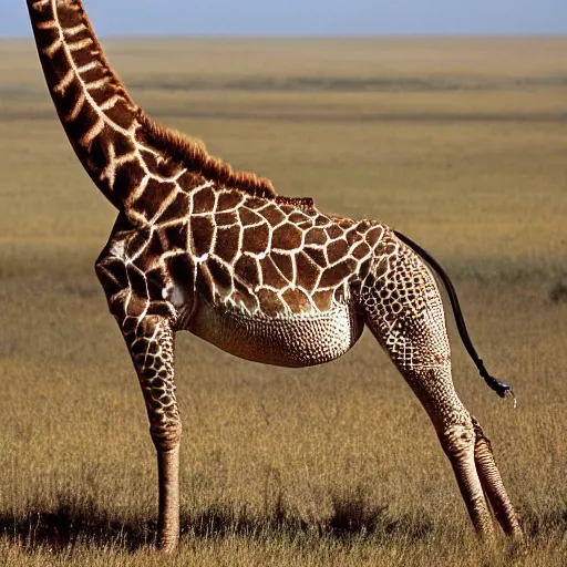 Image similar to a Giraffe with the armor of a pangolin, national geographic photograph