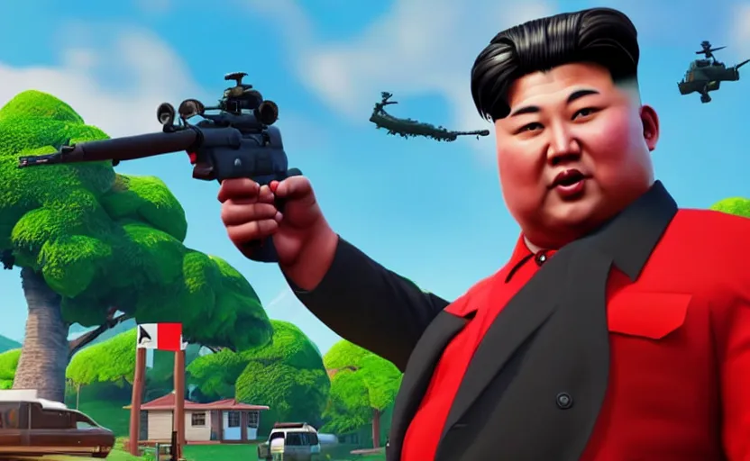 Image similar to a screenshot of kim jong un in fortnite,