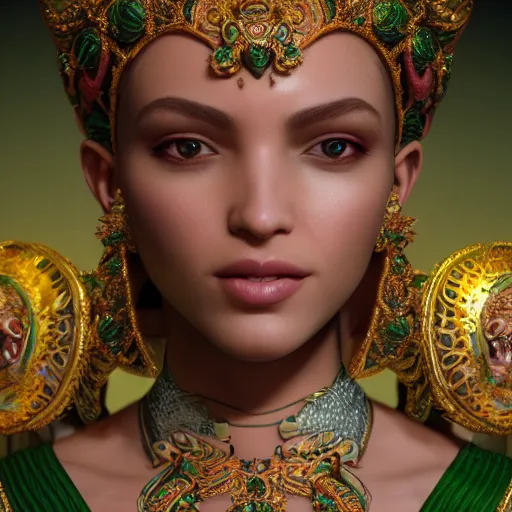 Image similar to portrait of wonderful princess of emerald with fair skin, glowing, ornate and intricate, jaw dropping, dynamic lighting, intricate and detailed, 4 k octane render