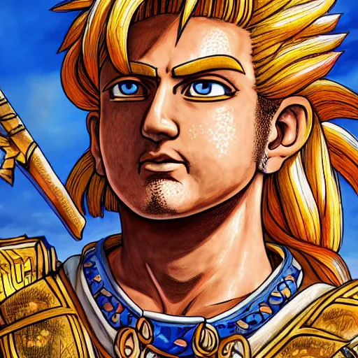 Image similar to portrait of alexander the great with a smug face, illustration by akira toriyama, vivid colors, extremely detailed, hd, 8 k, artstation