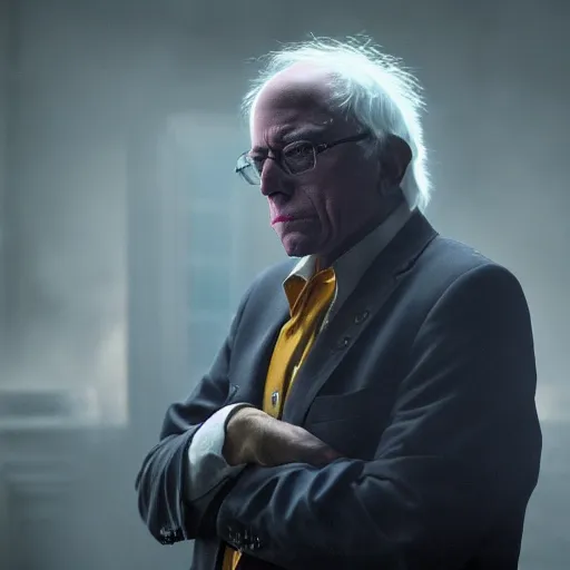 Prompt: stunning awe inspiring ( ( bernie sanders ) ) as the joker movie still 8 k hdr atmospheric lighting