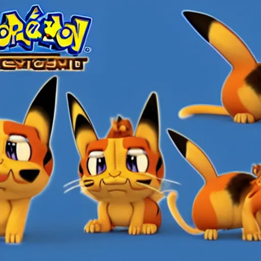 Image similar to garfield the cat as a pokemon, cgi