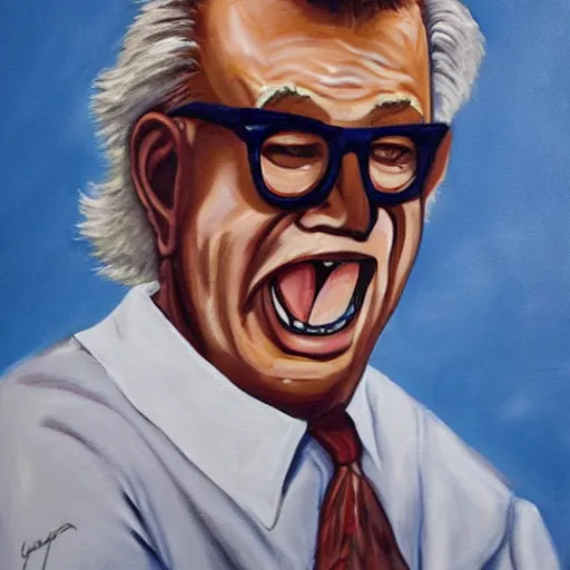 prompthunt: painting of harry caray singing in press box