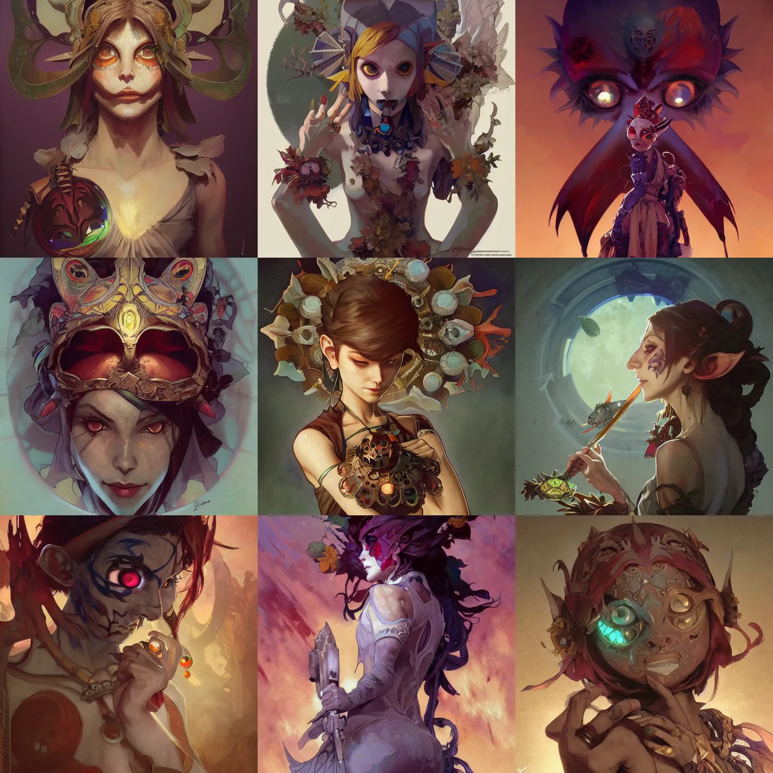 Prompt: majora mask, art by Artgerm and Greg Rutkowski and Alphonse Mucha and Craig Mullins and James Jean and Andrei Riabovitchev and Marc Simonetti and peter mohrbacher, sharp focus, ominous, trending on artstation, Ultra detailed, hyper realistic