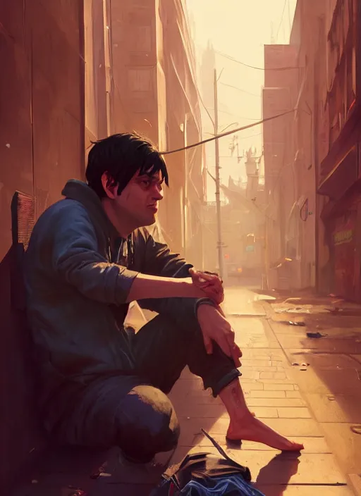 Prompt: Highly detailed full-body portrait of homeless Martin Shkreli, in GTA V, Stephen Bliss, unreal engine, fantasy art by Greg Rutkowski, Loish, Rhads, Makoto Shinkai and Lois van baarle, ilya kuvshinov, rossdraws, Tom Bagshaw, global illumination, radiant light, detailed and intricate environment