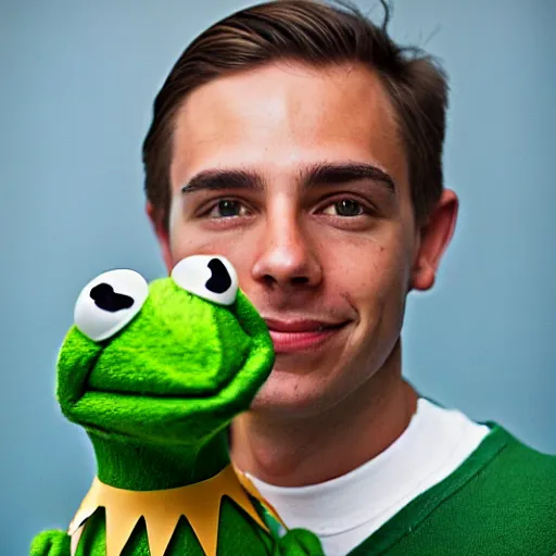 Prompt: portrait of jordan petersen as kermit the frog