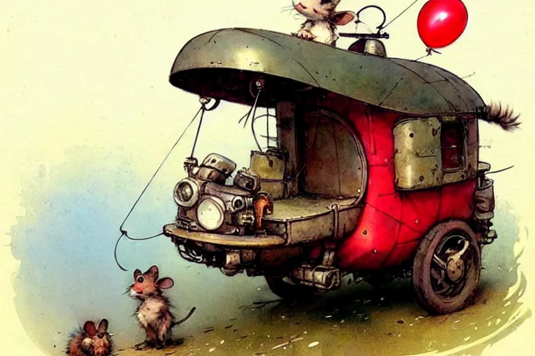 Image similar to adventurer ( ( ( ( ( 1 9 5 0 s retro future robot mouse balloon birthday wagon house. muted colors. ) ) ) ) ) by jean baptiste monge!!!!!!!!!!!!!!!!!!!!!!!!! chrome red