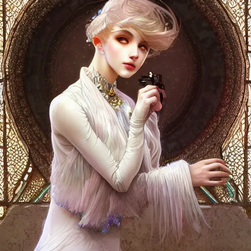 Prompt: a photograpic portrait of a anthropomorphic kitten wearing white clothes, iridescent colors, fantasy, intricate, elegant, highly detailed, digital painting, artstation, concept art, smooth, sharp focus, illustration, art by artgerm and H R Giger and alphonse mucha