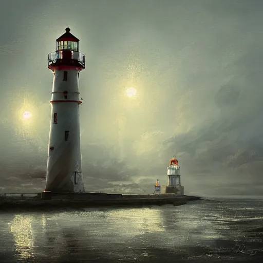 Prompt: Hellevoetsluis lighthouse and harbor, soft, light, bright, epic, awesome,digital art, by Simon baek and Greg rutkowski