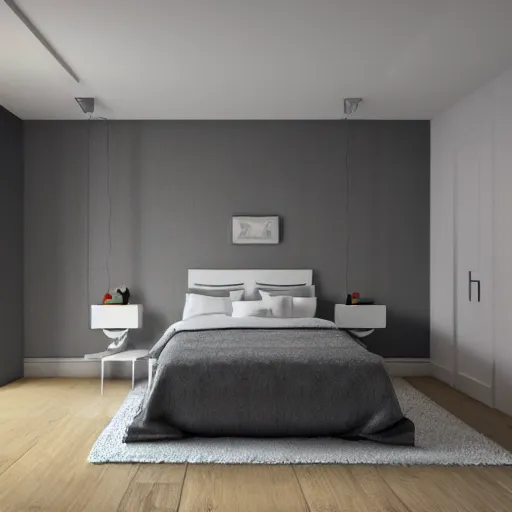 Prompt: 3 d render of bedroom from 1 9 5 0