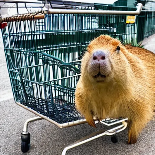 Prompt: capybara in a shopping cart