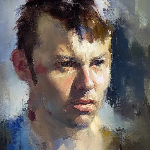 Image similar to face protrait of doug stanhope, jeremy mann painting