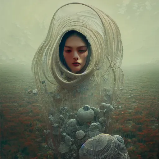 Image similar to 3 d, fashion models look into the frame, moon ryas, intricate oil painting, hyper detail, figurative art, multiple exposure, poster art, 3 d, by tooth wu and wlop and beeple