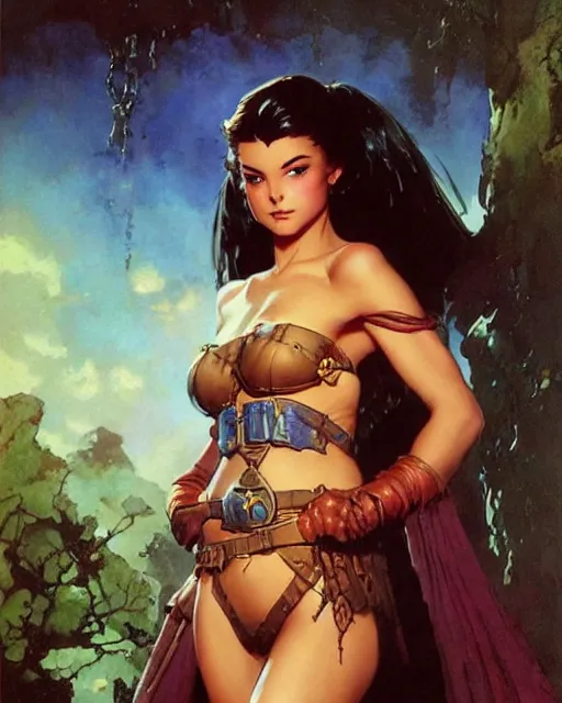 Image similar to a portrait of a cute fantasy girl by frank frazetta, larry elmore, jeff easley and ross tran