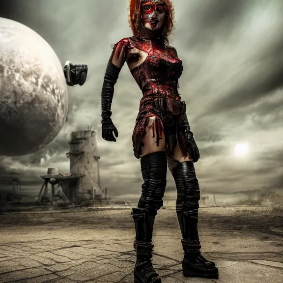 Image similar to full length photo of a very beautiful female atompunk warrior, 8 k, hdr, smooth, sharp focus, high resolution, award - winning photo