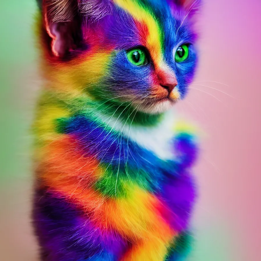 Image similar to a Rainbow kitten, ultra realistic, 8K