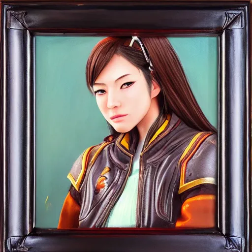 Image similar to perfect, realistic oil painting of close-up japanese young woman wearing leather jacket, in World of Warcraft