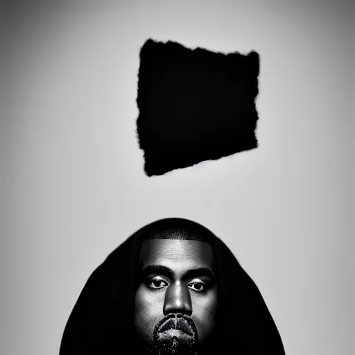 Image similar to a chiaroscuro lighting portrait of kanye west dressed as rick owens, black background, portrait by julia margaret cameron, shallow depth of field, 8 0 mm, f 1. 8