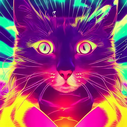 Image similar to a beautiful ultradetailed anime cat, portrait, vaporwave, synthwave, neon, vector graphics, cinematic, volumetric lighting, f 8 aperture, cinematic eastman 5 3 8 4 film, photorealistic, anime art wallpaper 4 k