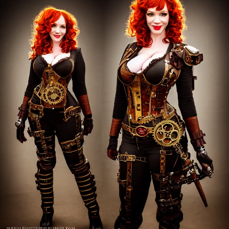 Image similar to full body photograph of christina hendricks as a steampunk warrior. extremely detailed. dslr. 8 5 mm.