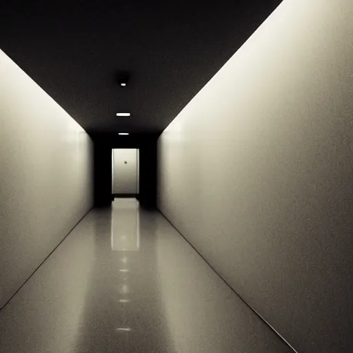 Prompt: a dark and recursive hallway, with a heavenly glow