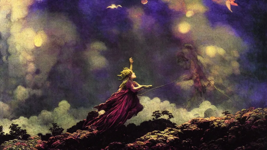 Prompt: a person conjuring!!! an image!!! from of noise!!!, by arthur rackham, maxfield parrish, and ivan aivazovsky, cinematic close - up, colorful, intricate, chaotic, fantasy realism, hopeful, 8 k render, volumetric lighting