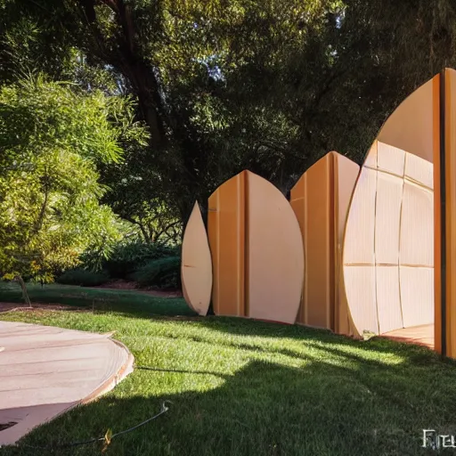 Prompt: Modern sukkah designed by Frank Lloyd Wright, sukkot, architectural detail, DSLR photography