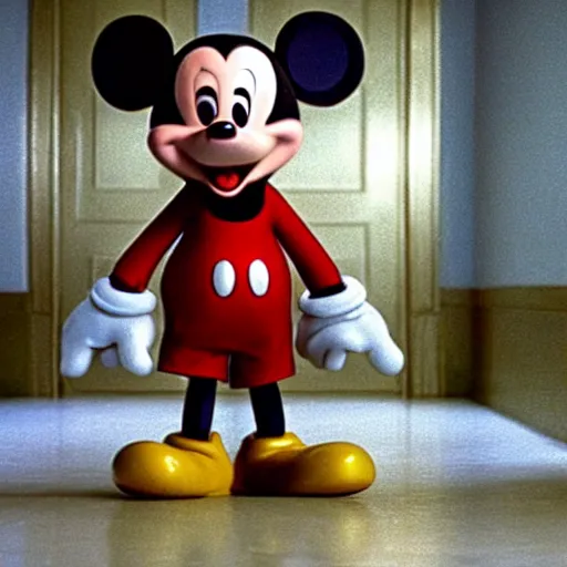 Prompt: A still of Mickey Mouse in The Shining (1980)