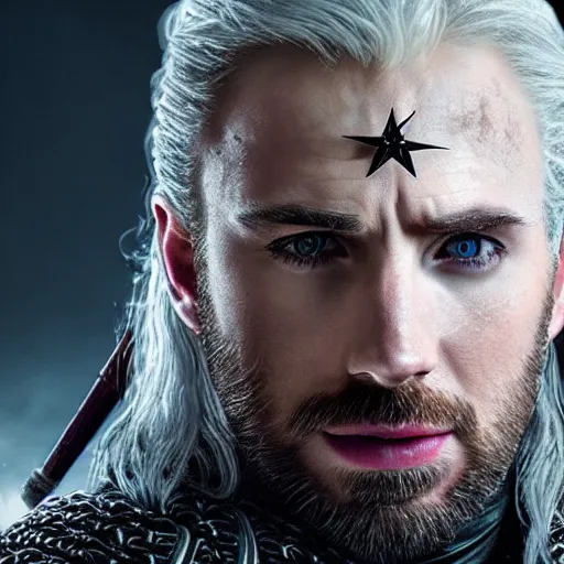 Prompt: Chris Evans as the Witcher, photo real, 4k, epic, high detail, cinematic