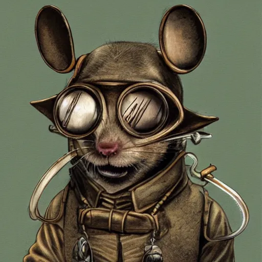 Image similar to a rat with steampunk googles, by Raymond Briggs