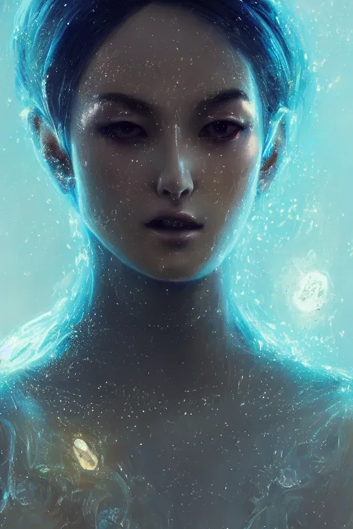 Image similar to A fancy portrait of a crystalized women by Greg Rutkowski, beeple, Sung Choi, Mitchell Mohrhauser, Maciej Kuciara, Johnson Ting, Maxim Verehin, Peter Konig, final fantasy, macro lens , 8k photorealistic, cinematic lighting, HD, high details, dramatic, dark atmosphere, trending on artstation